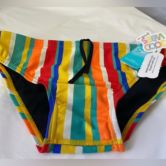 Speedo Black Swim Briefs with Multicolor Trim - Picture 1 of 7